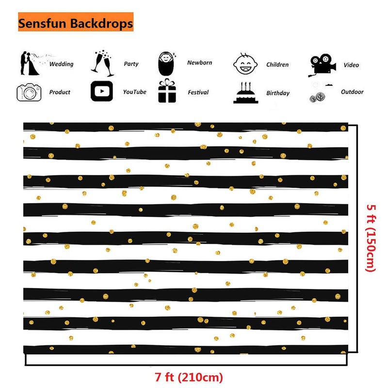 Sensfun 7x5ft Black and White Stripe Photography Backdrops Gold Glitter Sequin Dots Photo Background for Wedding Baby Shower Happy Birthday Party Photobooth Banner Photo Studio Props-WP028 - Image 4